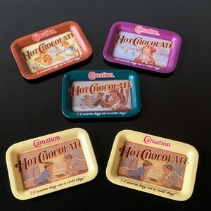 📌 Vintage Carnation Hot Chocolate Advertising Mini Trays Set of 5